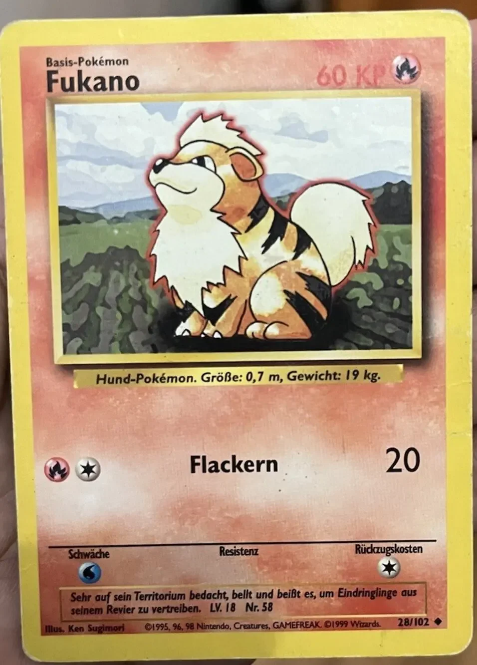 Wizards of the Coast Pokemon TCG Base Set German Fukano/Growlithe 28/102 1999